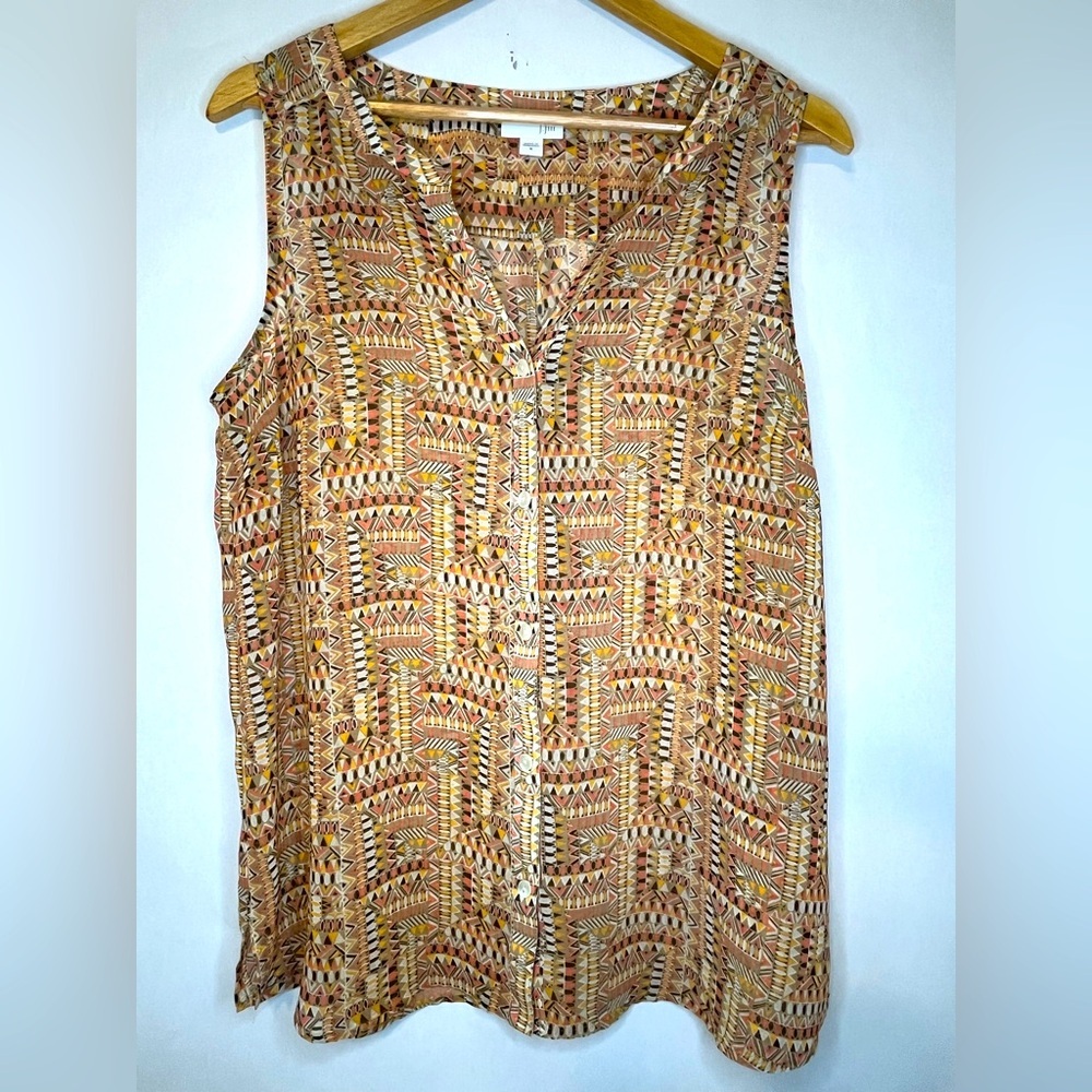 J. Jill Tan Sleeveless Patterned Sheer Blouse Relaxed Fit  Women’s size M